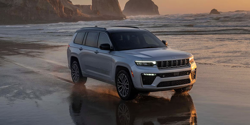 Jeep Grand Cherokee interior with premium materials and touchscreen